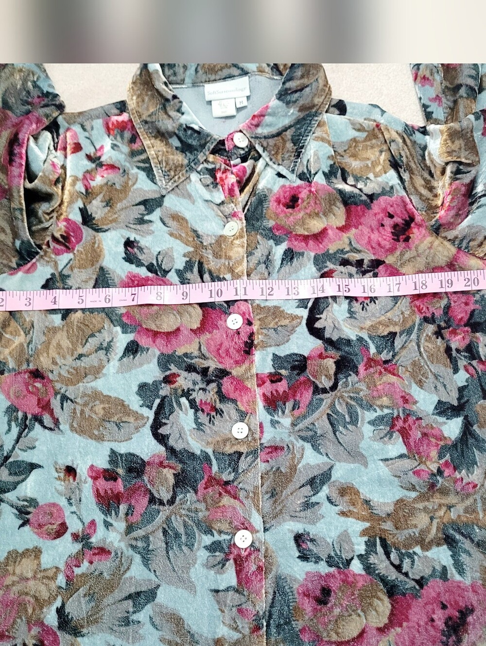 Soft Surroundings Floral Tunic Top Medium Silk Blend Button Front Boho Velvety - Picture 8 of 12